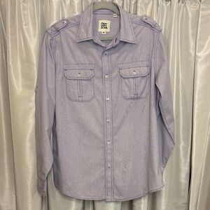 Paper Denim & Cloth Men's Purple plaid Button-Down, roll tab sleeves, LSU game!